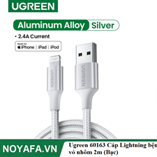 Ugreen 60163 Cáp Lightning bện vỏ nhôm 2m (Bạc) cao cấp