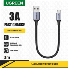 Ugreen 60403 Cáp sạc micro USB 2.0 dài 3m bọc dù sạc 2.4a QC3.0 cao cấp