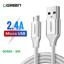 Ugreen 60404 Dây, cáp QC3.0 USB 2.0 A sang Micro USB Cáp Mạ Niken Viền Nhôm Trắng dài 3M