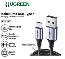 Ugreen 60408 Dây, cáp USB type C to A bọc nhôm chống nhiễu 3M màu xám đen