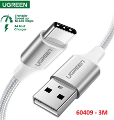 Ugreen 60409 Cáp sạc và dữ liệu USB 3.0 to USB typeC từ máy tính ra điện thoại đầu nhôm xám dài 3M