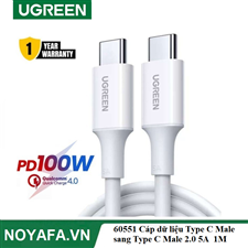 UGREEN 60551 Cáp dữ liệu Type C Male sang Type C Male 2.0 5A màu trắng 1M cao cấp