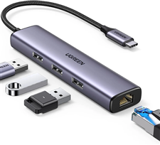 Ugreen 60600 Bộ hub chia USB Type-C to 3 cổng USB 3.0 kèm Lan Gigabit