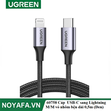 UGREEN 60758 Cáp  USB-C sang Lightning M/M vỏ nhôm bện dài 0,5m (Đen)