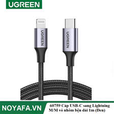 UGREEN 60759 Cáp  USB-C sang Lightning M/M vỏ nhôm bện dài 1m (Đen) chính hãng