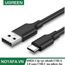 UGREEN 60826 Cáp sạc nhanh USB-A 2.0 sang USB-C mạ niken 3m (Đen) cao cấp