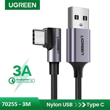 Ugreen 70255 Dây, cáp USB đầu Type-C bẻ góc 90 độ 3A dài 3M màu đen