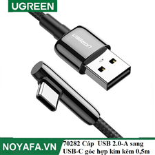 Ugreen 70282 Cáp UGREEN USB 2.0-A sang USB-C góc hợp kim kẽm có dây bện 0,5m (Đen)