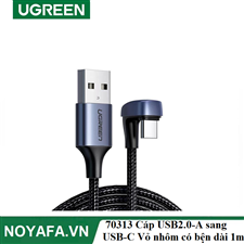 UGREEN 70313 Cáp USB2.0-A sang USB-C Vỏ nhôm có bện dài 1m (Đen)