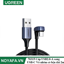 UGREEN 70315 Cáp USB2.0-A sang USB-C Vỏ nhôm có bện dài 2m (Đen)