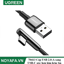 Ugreen 70413 Cáp UGREEN USB 2.0-A sang USB-C góc hợp kim kẽm có dây bện 1m (Đen)