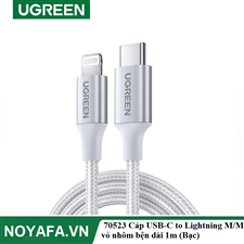 UGREEN 70523 Cáp USB-C to Lightning M/M vỏ nhôm bện dài 1m (Bạc) cao cấp