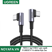 Ugreen 70531 Cáp USB-C góc cạnh UGREEN Vỏ nhôm bện 2m (Đen) chính hãng