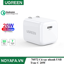 Ugreen 70572 Củ sạc nhanh USB Type C 20W QC 4.0 chân cắm US gấp gọn cao cấp