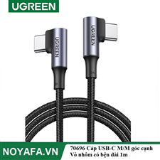 UGREEN 70696 Cáp USB-C M/M góc cạnh Vỏ nhôm có bện dài 1m (Đen)