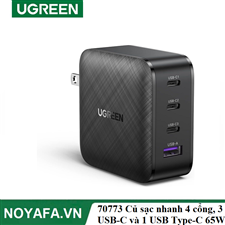 Ugreen 70773 Củ sạc nhanh 4 cổng, 3 USB-C và 1 USB Type-C 65W Hỗ trợ QC4+, PD3.0 chính hãng