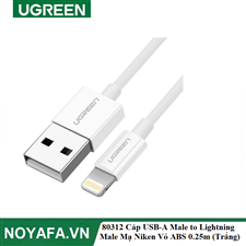 Ugreen 80312 Cáp UGREEN USB-A Male to Lightning Male Mạ Niken Vỏ ABS 0.25m (Trắng)