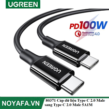 UGREEN 80371 Cáp dữ liệu Type C 2.0 Male sang Type C 2.0 Male 5A màu đen 1M cao cấp