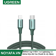 UGREEN 80564 Cáp USB-C to Lightning  vỏ nhôm bện dài 1m (Xanh lá cây đậm) cao cấp