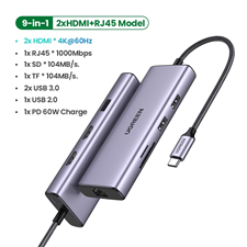 Ugreen 90119 - Bộ chuyển đổi USB-C sang 2 HDMI 4K60HZ 9 in 1