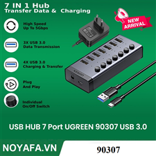 UGREEN 90307  Bộ chia Hub USB 3.0 7 cổng có cáp USB-B sang USB 3.0 US