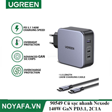 Ugreen 90549 Củ sạc nhanh Nexode 140W GaN PD3.1, 2C1A  cao cấp chân cắm EU