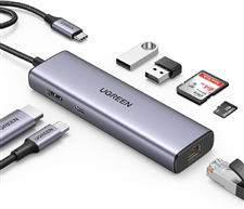 Ugreen 90568 Bộ chuyển đổi cổng USB-C sang 2*USB3.0+HDMI+RJ45+SD&TF +PD 4K30Hz