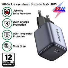 UGREEN 90666 Củ sạc nhanh Nexode GaN Fast Charger 30W EU (Space Gray) chính hãng