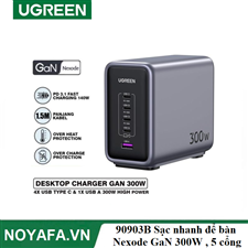 UGREEN 90903B Sạc nhanh để bàn Nexode GaN 300W , 5 cổng USB Type-C x4, Type-A x1 (EU Plug)